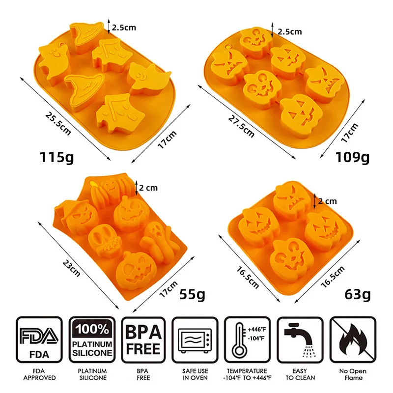 2426 Halloween Mold Pumpkin Skull Wizard Hat Bat Ghost Chocolate Chip Cookie Cake Mold