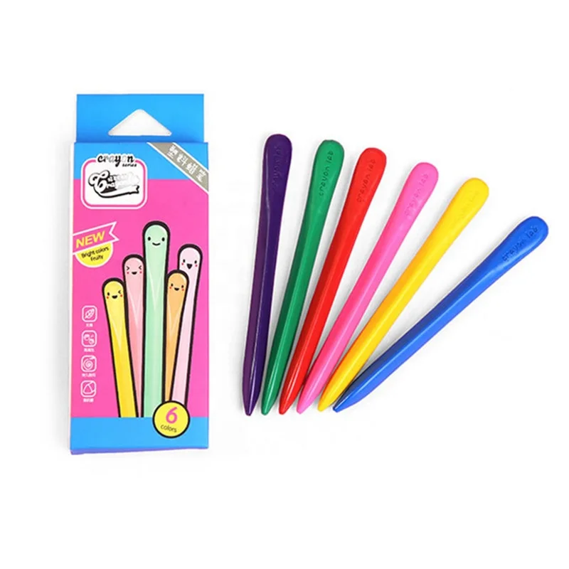 6pcs plastic triangle stick crayons with color box for children colouring