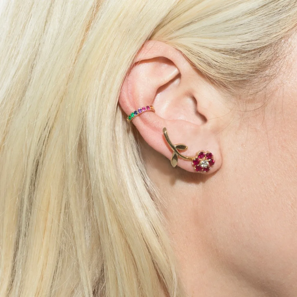 Red blue green yellow 4 colors bloom flower double sided earring for girl women elegance 2023 Gold jewelry