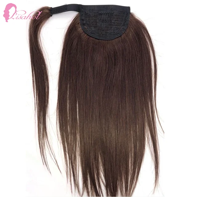 100% Human Hair Remy Unprocessed Bone Straight 4# Dark Brown Pony Tails Clip On Ponytail Cosplay Hair Wig For Black Women