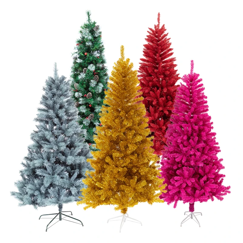 4ft 5ft 6ft customized colorful PVC christmas decoration solid metal stand red Christmas tree with LED lights outdoor