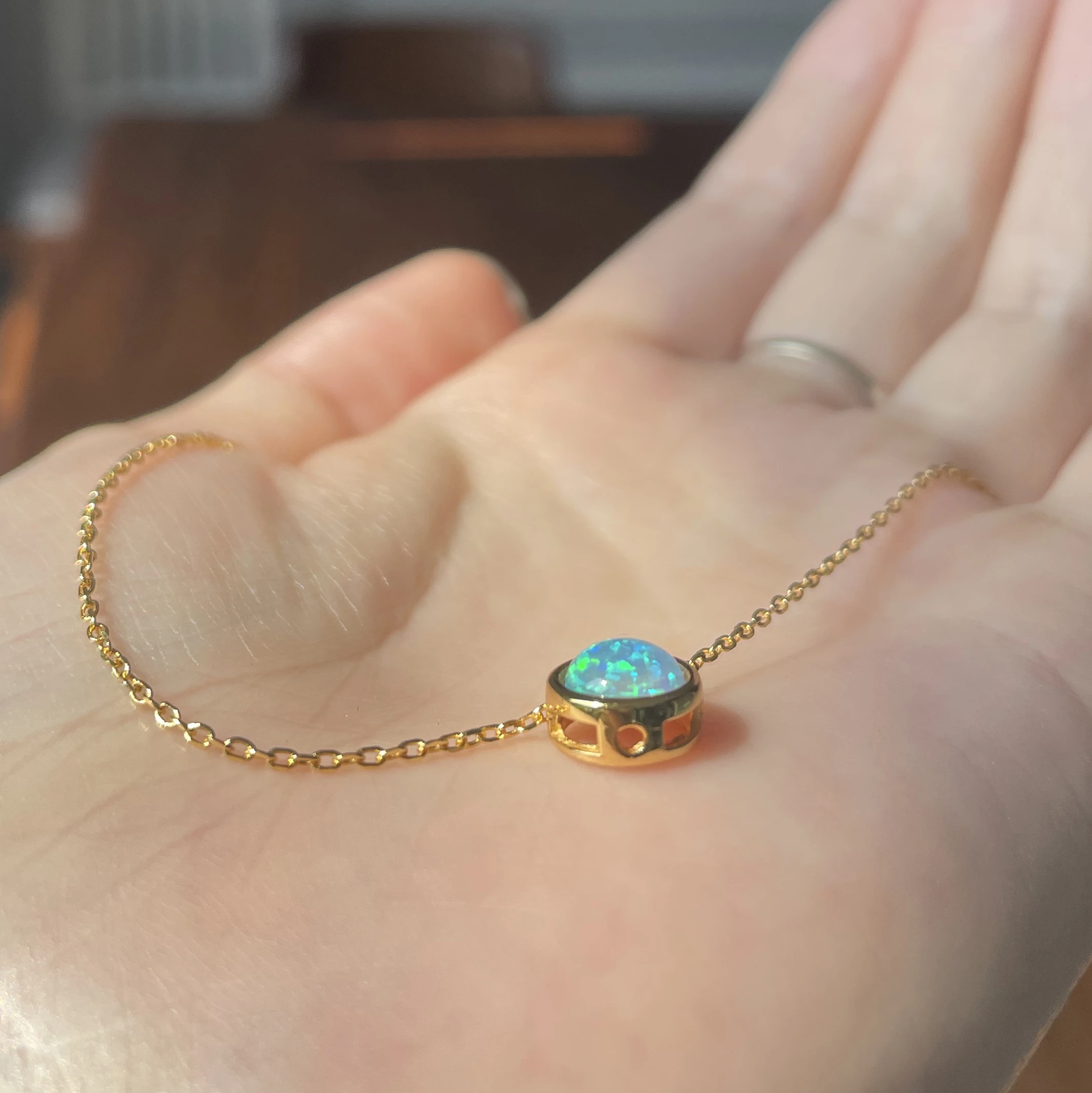Unique Design 925 Sterling Silver Gold Plated Nature Opal Pendant Gemstone Necklace for Girls Party Gift