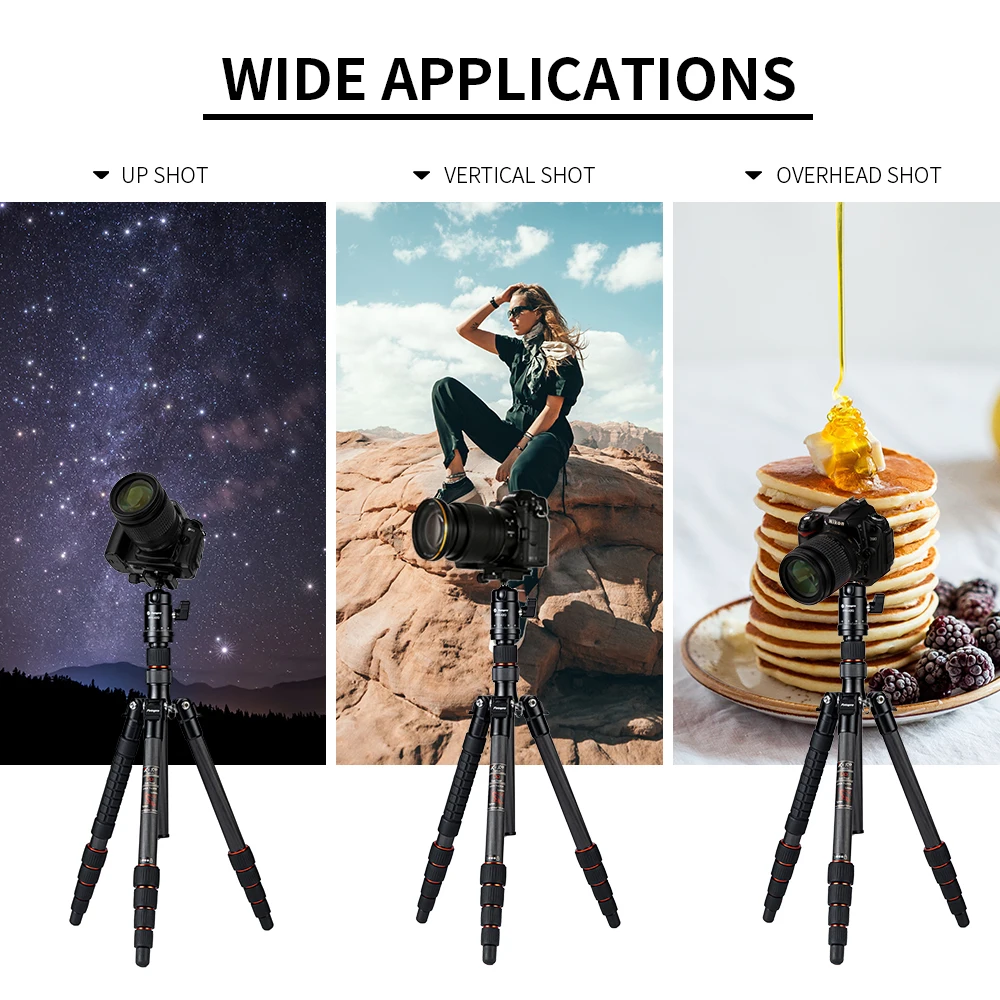 Fotopro new reversal compact professional outdoor sport camera carbon fiber tripod