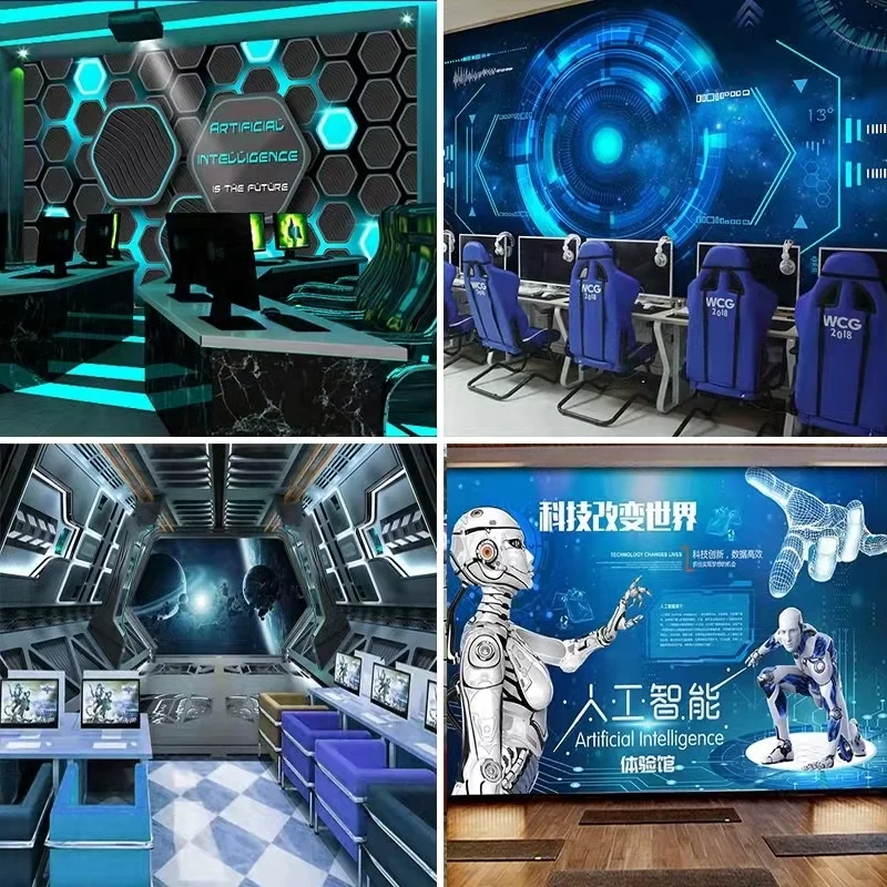 3D technology sense wallpaper e-sports hall wallpaper printing mural space star wall cloth peel and stick