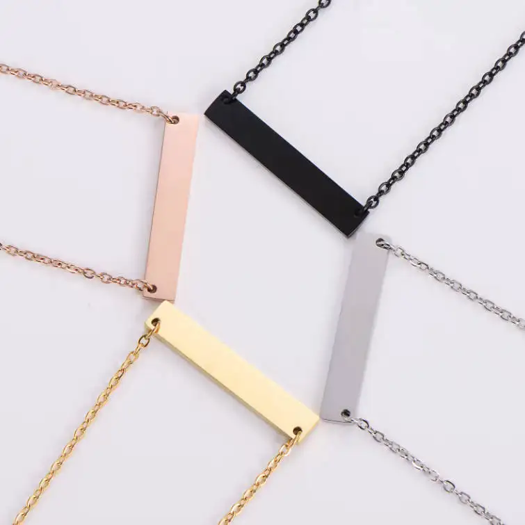 Jewelry Manufacturer Wholesale Horizontal Rectangle Plate 316l Stainless Steel Blank Bar Necklace For Women