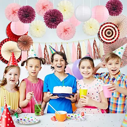 Decoration Wedding Birthday Party Supplies Tissue Paper Pom Pom Paper Lanterns Hanging Tassel Garland Bridal Shower Decorations