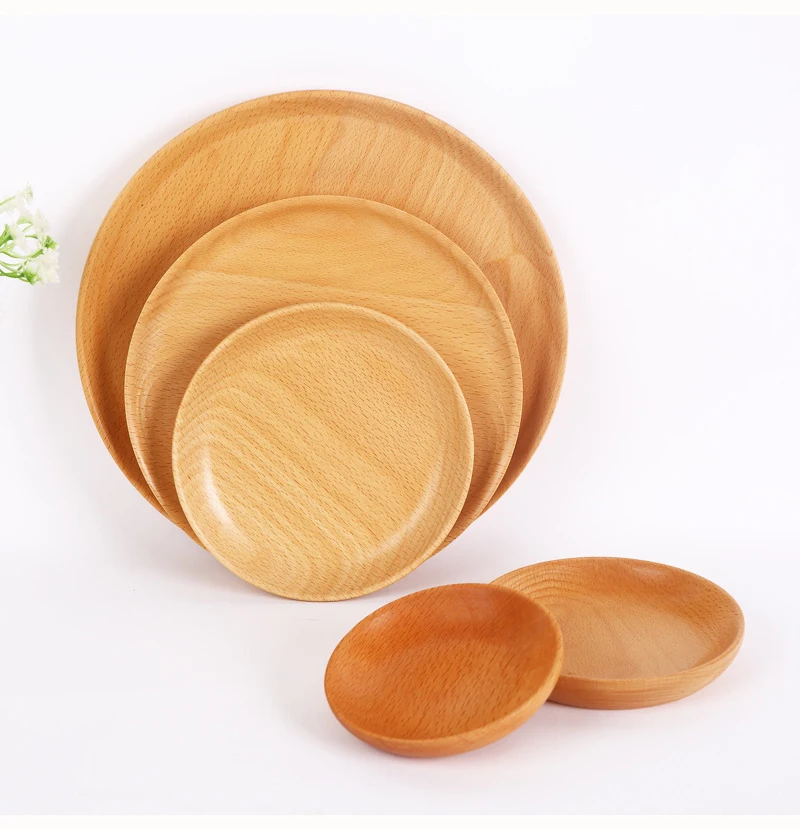 round beech wood food plate wood kitchen tray wood fruit dessert serving dish