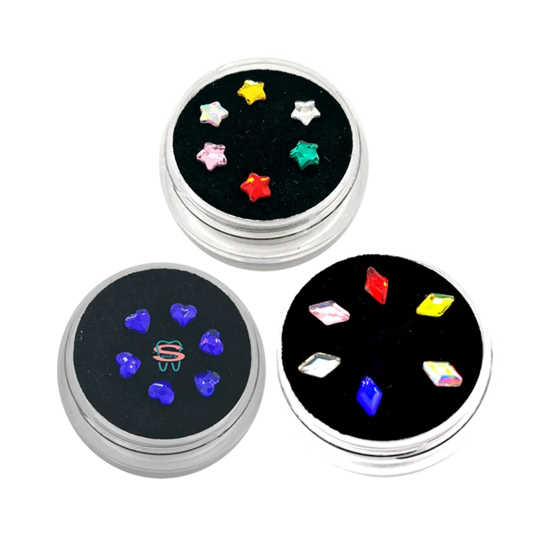 Best price Crystal Tooth gems 6 PCS / Box  DIY Teeth gems at home dental jewelry sets hart type teeth gems