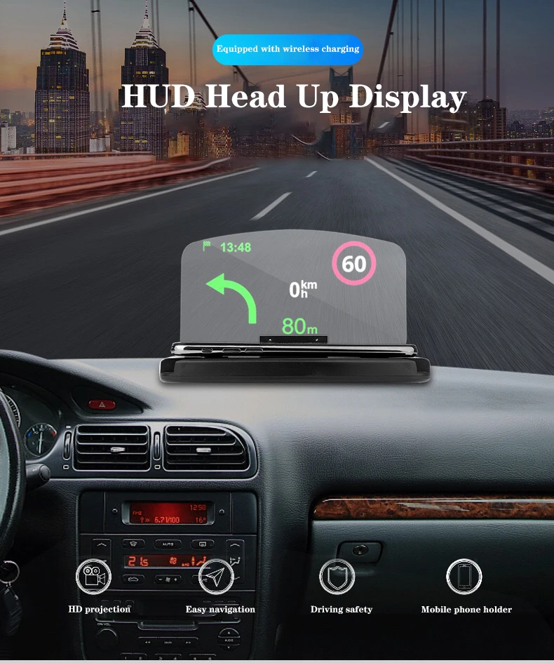 Universal car fast charger obd2 HUD car Plug&Play USB ports windshield digital speedometer  head up display car accessories