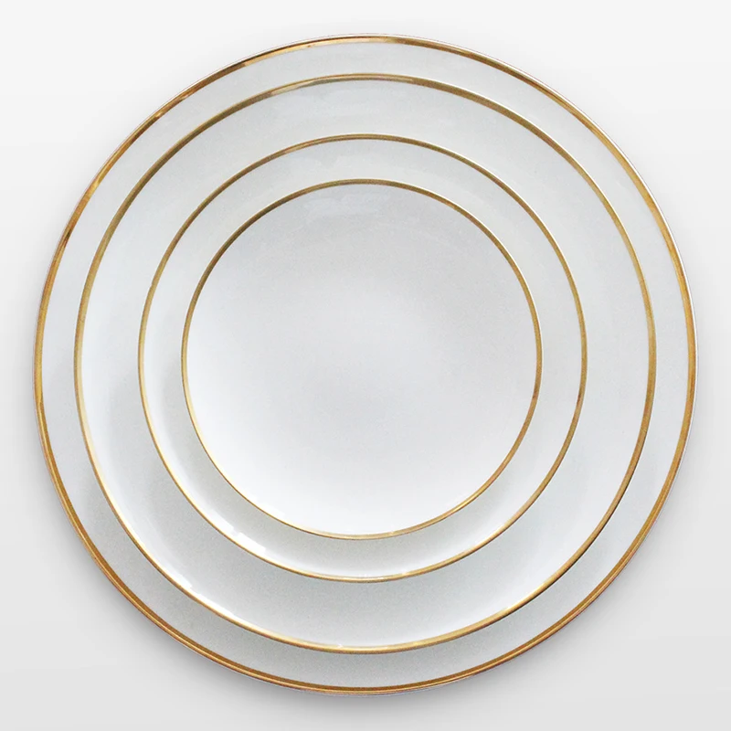 Dinnerware Wholesale Fine China Dinnerware Sets Luxury White Plates With Gold Rim Dishes Plates Ceramic
