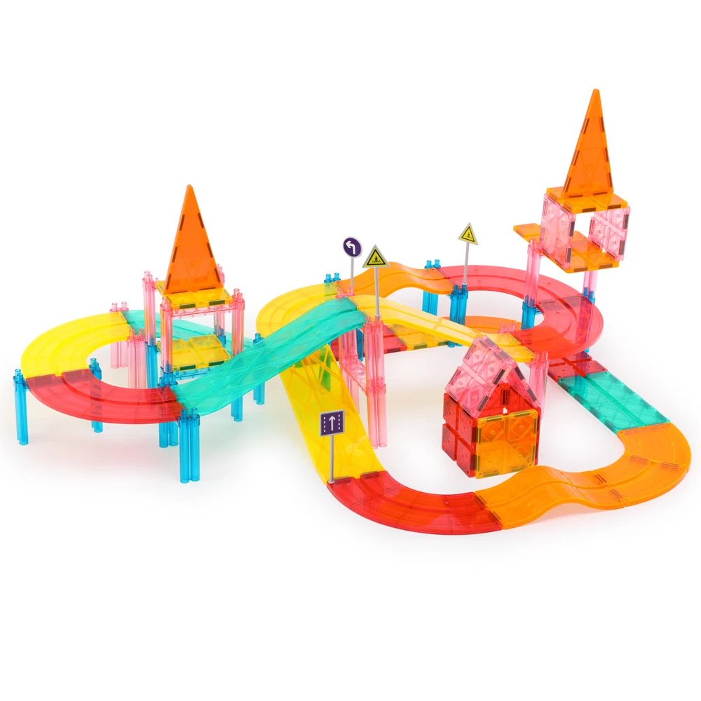 JOJTOP 2024 New hot sale OEM ODM custom 100 pcs magnetic ring track car and building block set  educational  toys for kids
