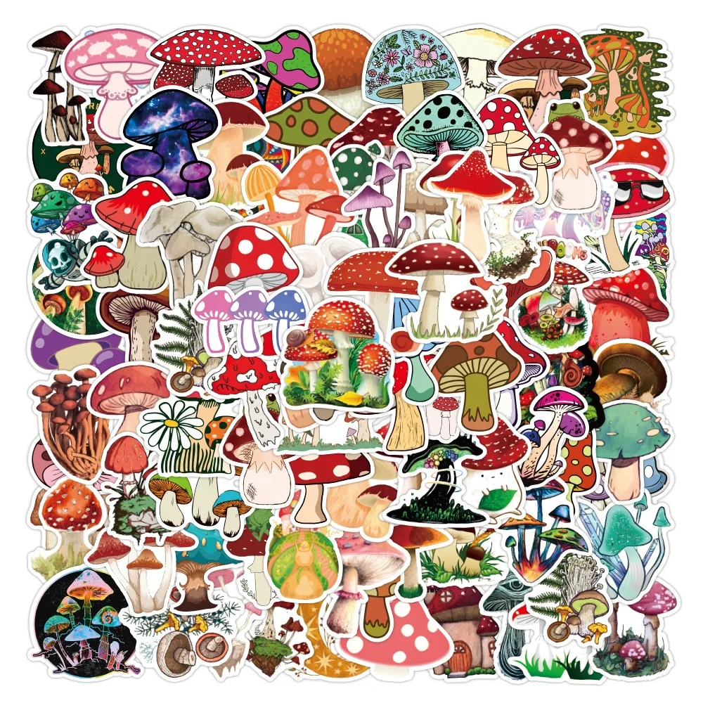 100pcs custom cartoon cute mushroom plant stickers waterproof pvc wild forest fantasy mushroom children award graffiti sticker
