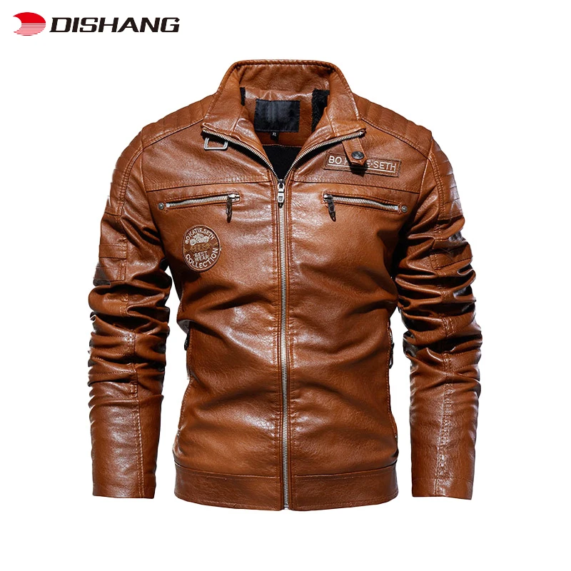 Custom Logo High Quality PU Leather Jacket Causal Belted Faux Leather Motorcycle Jacket Zipper Biker Coat Jacket For Man