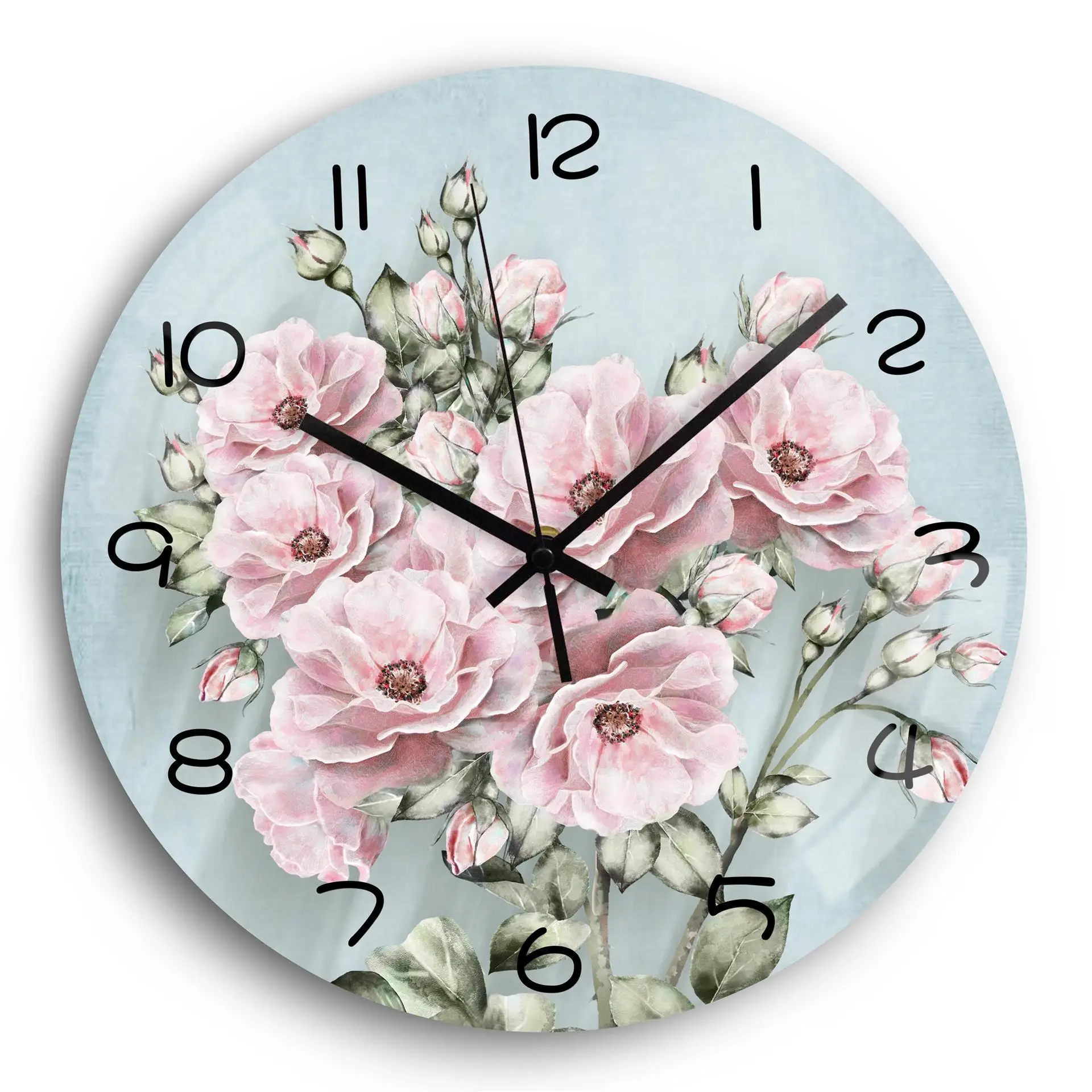 Classic Glass Wall Clock Nordic Plant Pattern Painting Wall Watch Modern Creative Quartz Wall Clock
