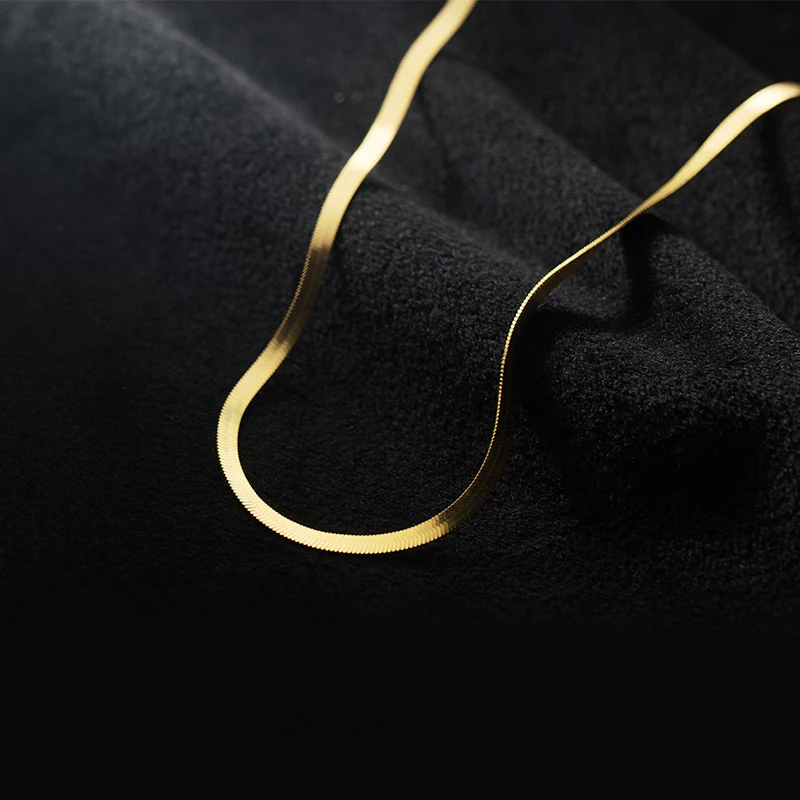 Fashion Multilayer Silver Necklace 925 Sterling Korean Flat Snake Bone Chain Necklace Choker Single Chain Gold Layering Necklace