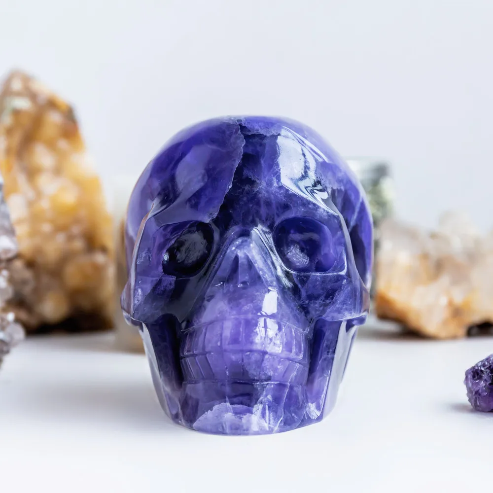 High Quality Crystal Crafts Gemstone Indigo Fluorite Skulls Natrual Crystal Skulls For Feng shui