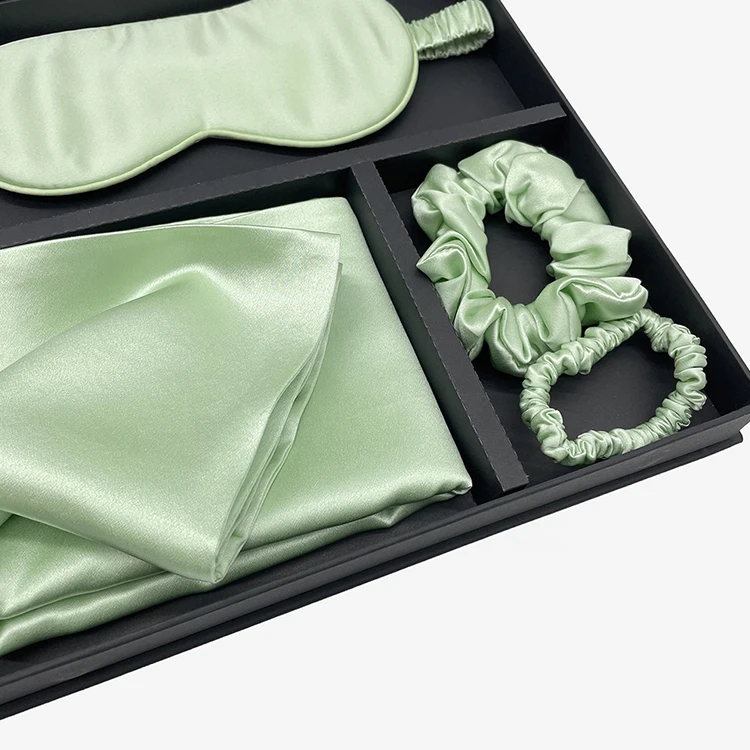 Custom logo silk eye mask pillow case silk scrunchie with box zipper 100% pure mulberry silk pillowcase set