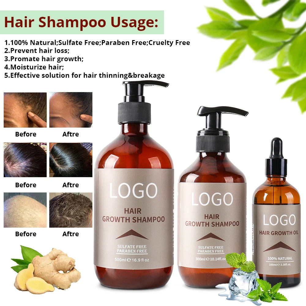 Private Label Batana Oil Organic Hair Regrowth 100% Natural Gginger Promote Hair Growth Shampoo OEM