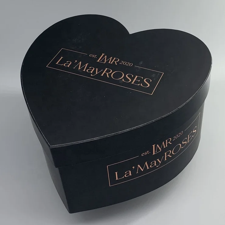 custom heart shape velvet flower gift boxes with rose gold stamping logo