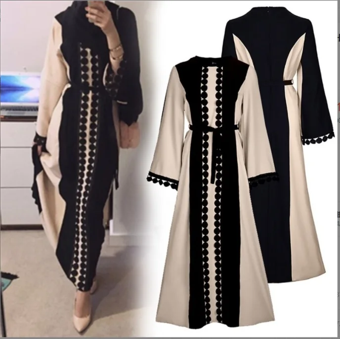 Новинка, мусульманский женский черный кафтан, мусульманское платье макси с длинным рукавом, Арабская абайя цзилбаб для женщин