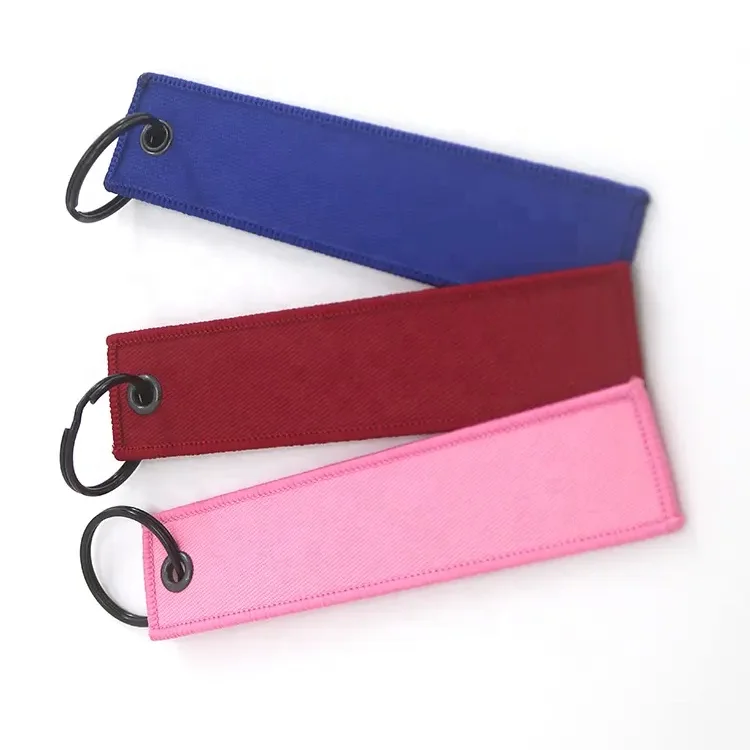 Promotional gift custom embroidered keychain key tag Aviation Jet tag Key ring carabiner woven sublimated key tag