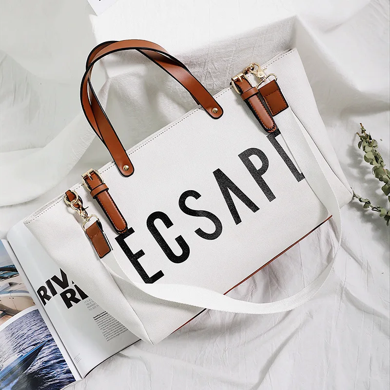 High Quality Cotton Canvas Leisure Handbag Fashion Women Handbag With Shoulder Strap Large Capacity Shopping Shoulder Bag