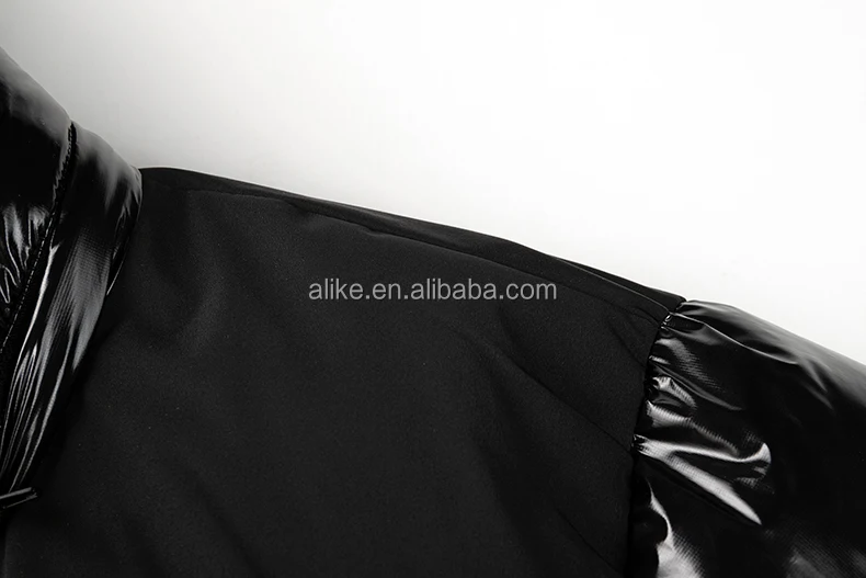 Winter Women Jacket Shiny Pu Nylon Fashion Drop Shoulder Y2K OEM Factory Black Crop Custom Puffer Women Jacket