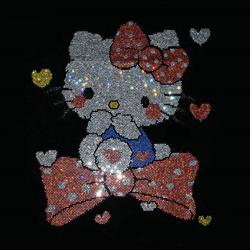 Free Sample  Fashionable Cute Cartoon Cat Tshirt Design Template Iron On Rhinestone Heat Transfers Kids For T-shirt