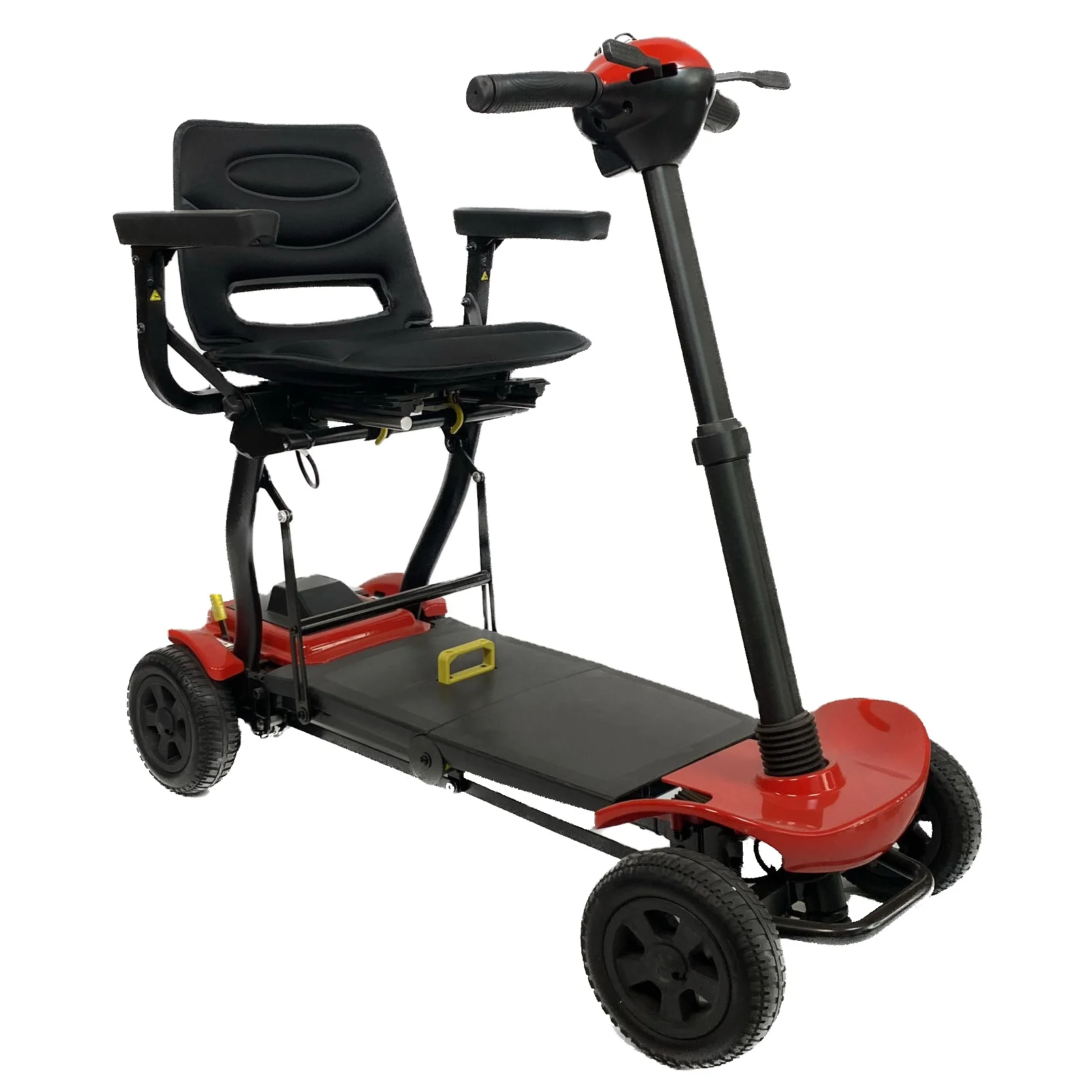 Self-folding electric four-wheel mobility scooter