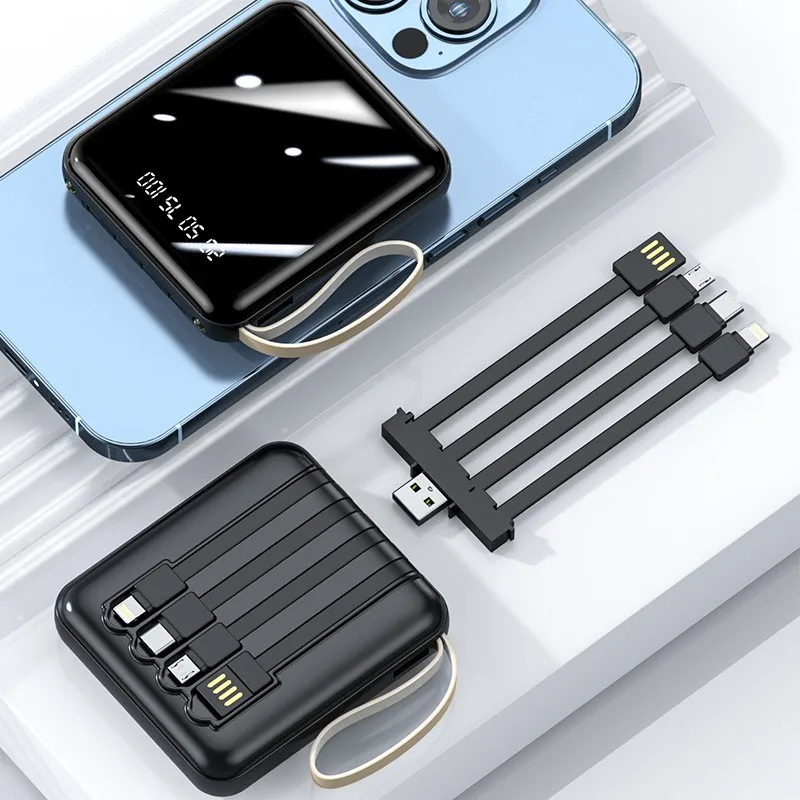 Gift Custom Logo Wireless Power Bank 10000mah 4 Cables Wireless Charger Powerbank For iPhone Android Set