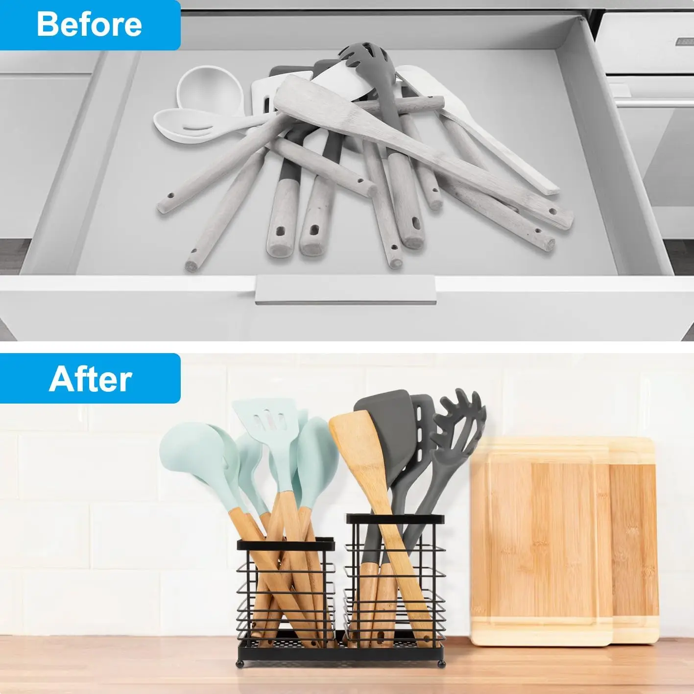 Utensil Holder for Countertop Stainless Steel Kitchen Holder Spoon Spatula Holder for Kitchen Counter