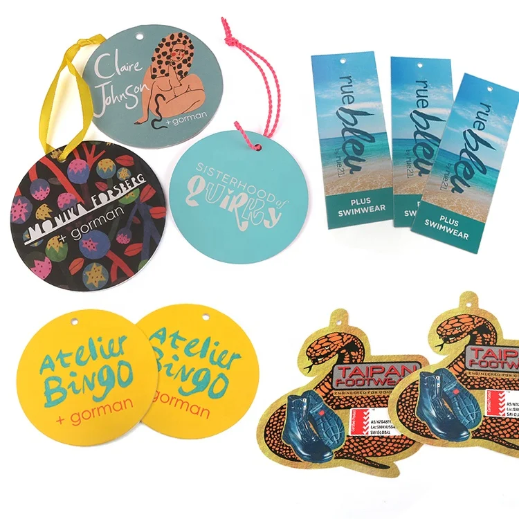 Wholesale Price Printed Brand Name Logos Custom Garment Accessories Recycled Vintage Kraft Paper Hanger Swing Hang Tags