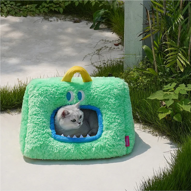 Monster Plush Cat Nest Novelty Pet Beds New Design Funny Warm Soft Cute Pet Cat Bed House
