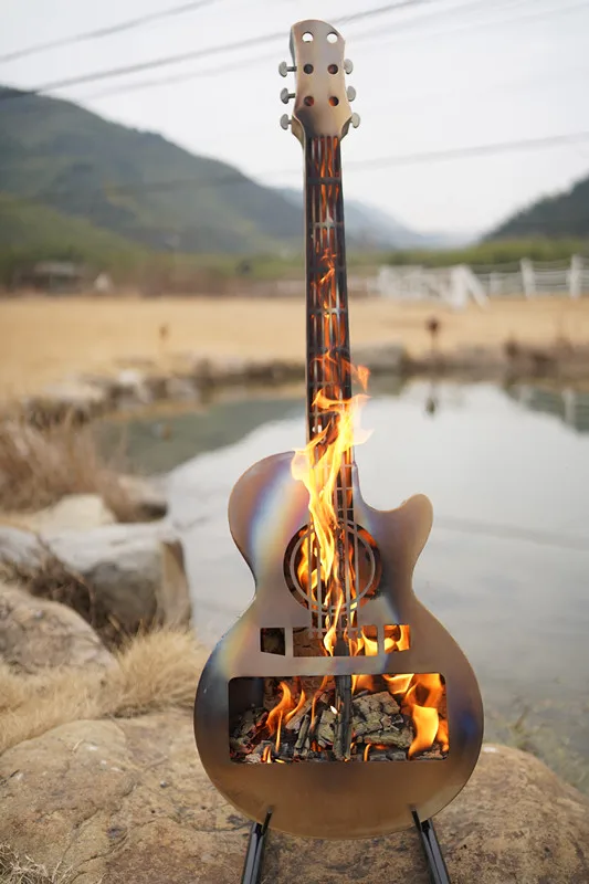Popular Fire Pit Guitar shape for outdoor camp, aluminum alloy material
