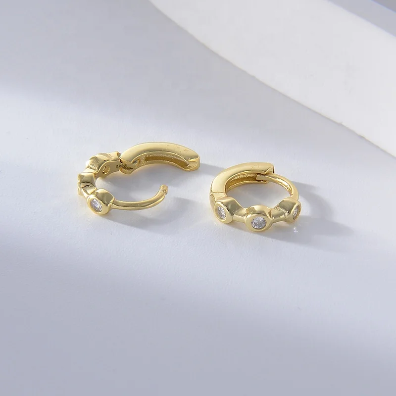 14k gold filled cz huggie earrings gold round earrings  plated 925 silver women