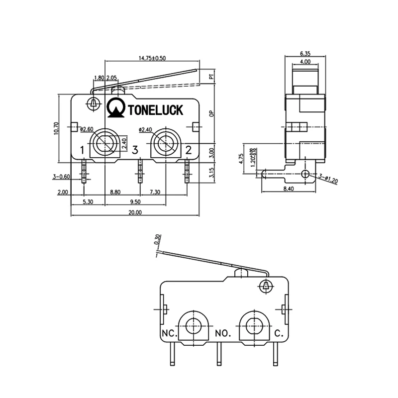 Toneluck MQS-14 40T125 10 Aml 125V 250VAC Blade Lever Arm Micro
