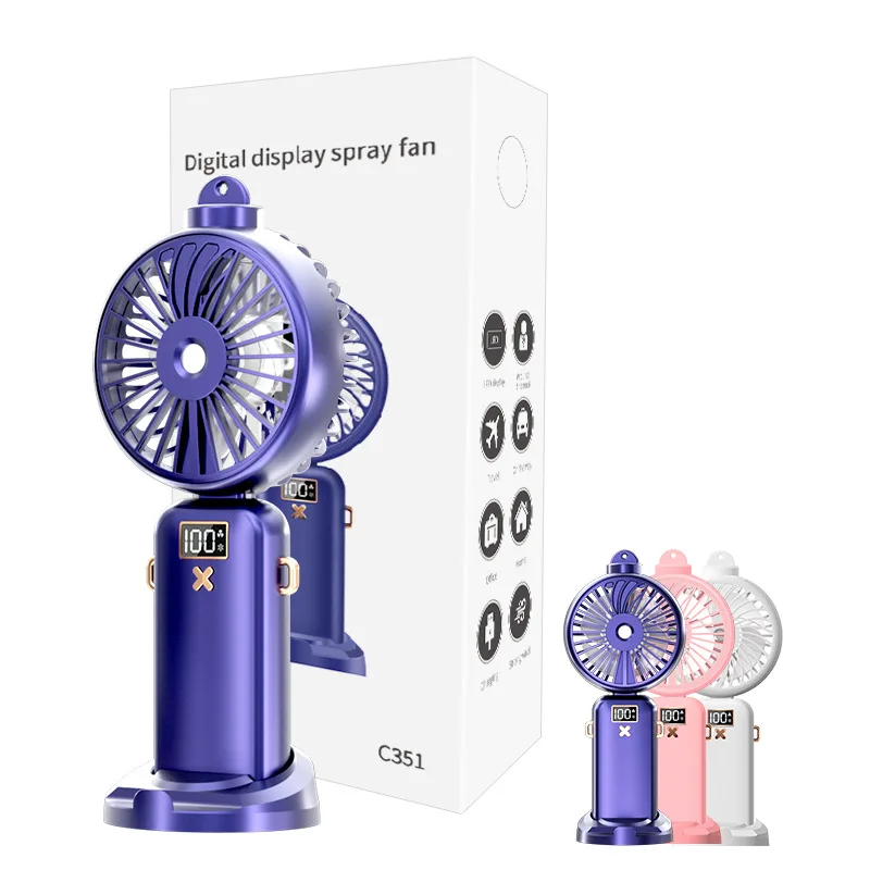 2500mAh Portable Personal Water Spray Mist Fan Hanging Neck Fan 5 Speed USB Rechargeable mini folding fan With Led Screen
