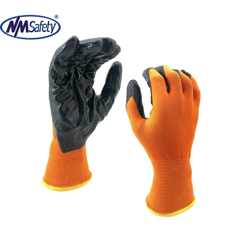 Черные нитриловые рабочие перчатки NMSAFETY guantes EN388 2131X 13 калибров с полиэфирным покрытием