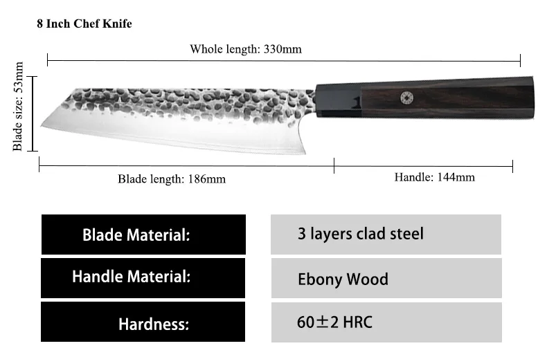 Professional High Carbon 3 layers clad steel Handmade Forged 7 Inch Kitchen Kiritsuke Knife Japanese Knife