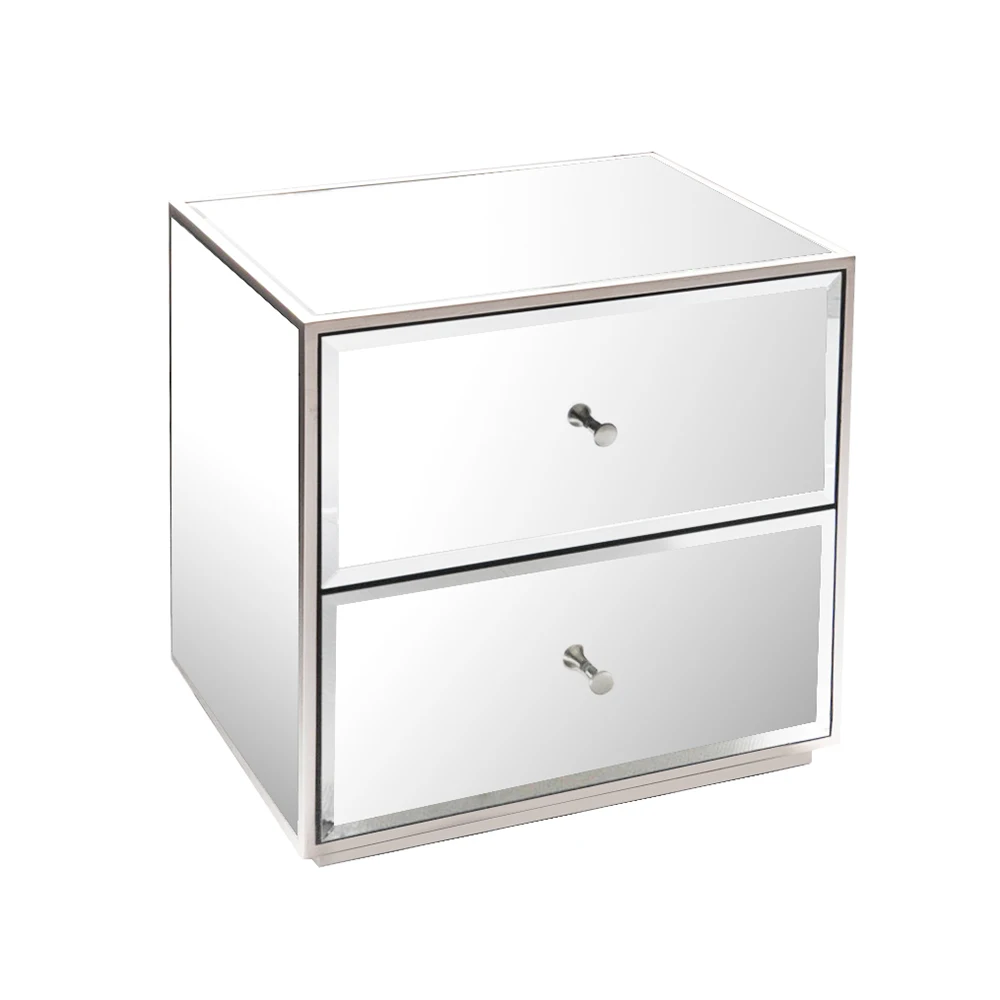 Bedroom Furniture 2 Drawer Bed Side Table Silver Mirrors Europe Design NightStand Accent Table