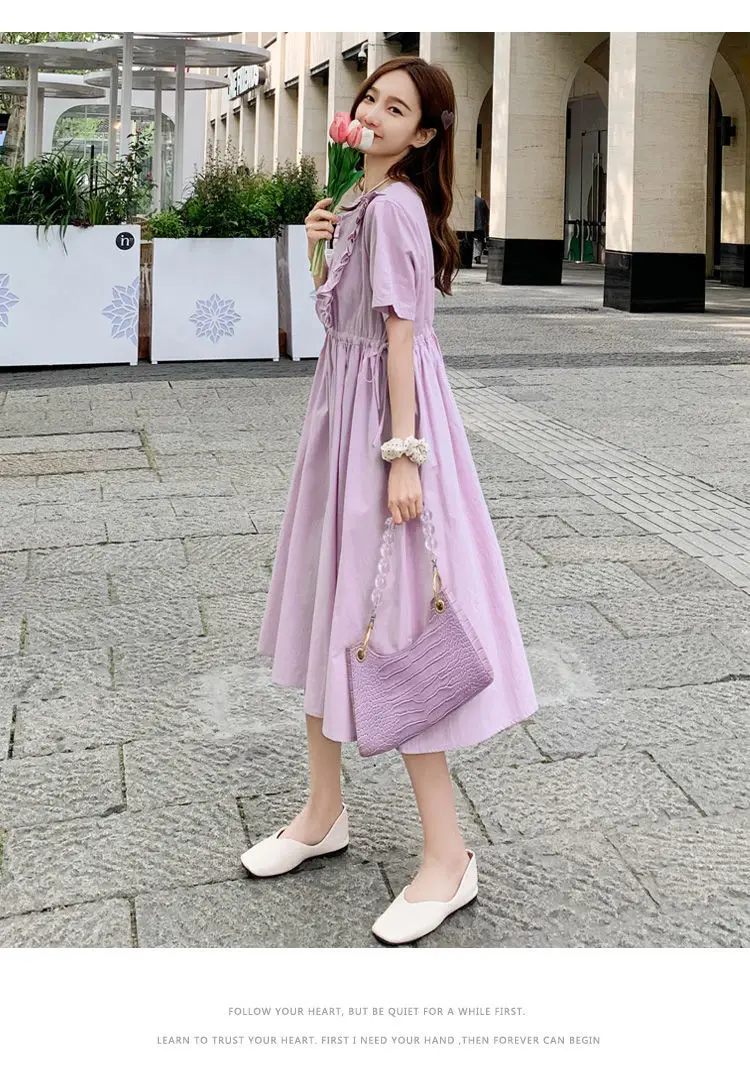 YiXin 2022 Womans Dress Clothes Solid Ruffled Short Sleeve Sweet Casual Dresses Clothing Manufacturer Custom Korean Clothes