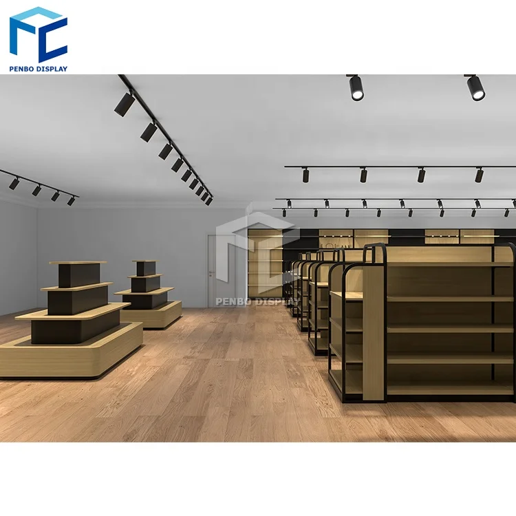 Modern Design Wooden Convenience Store Display Racks System Grocery Store Shelf For Sale