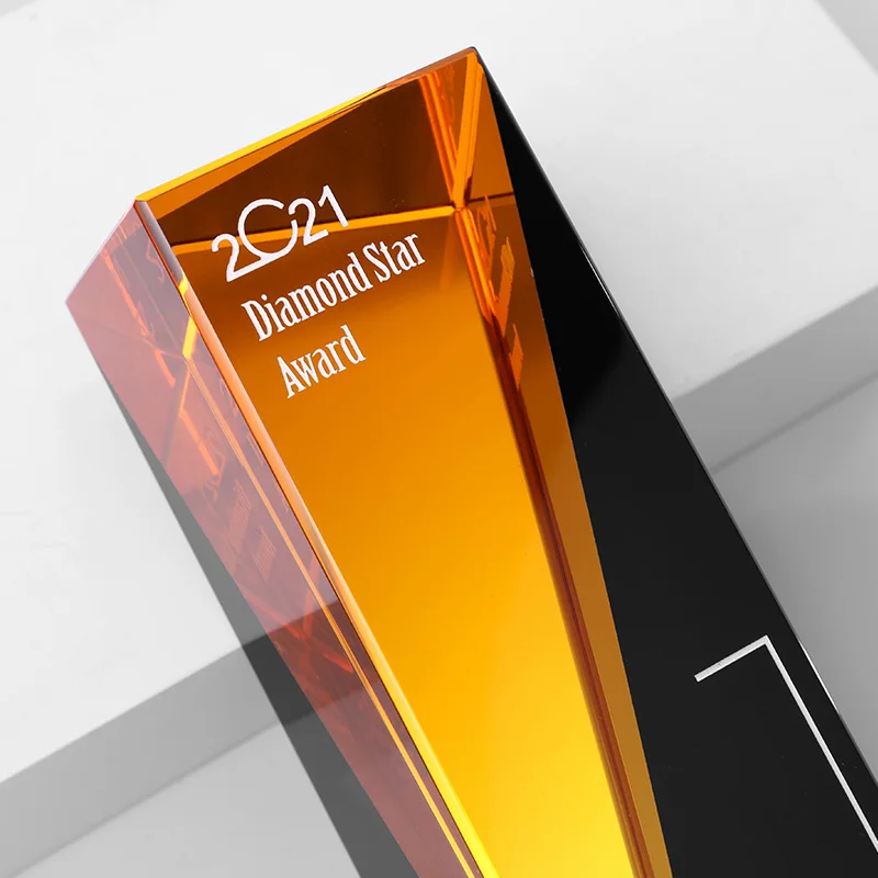 pujiang new design 3D blank top star shape  exclusive crystal glass trophies for business Gift award honor crystaltrophy