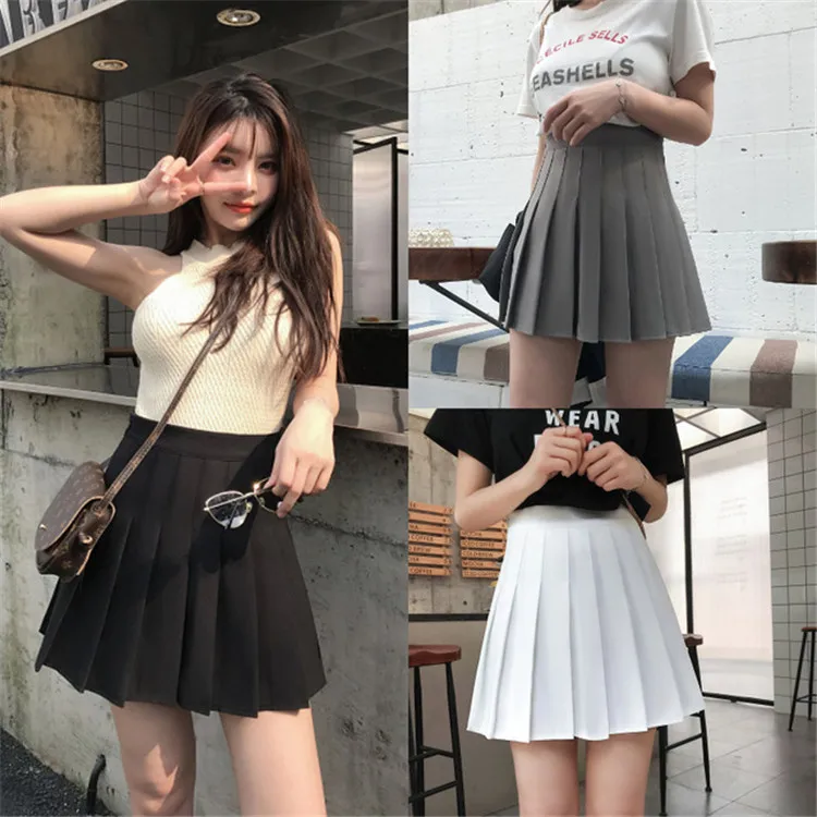 Wholesale spring summer preppy style sweet a-line uniform skirts high waist tennis mini women pleated skirt Y792