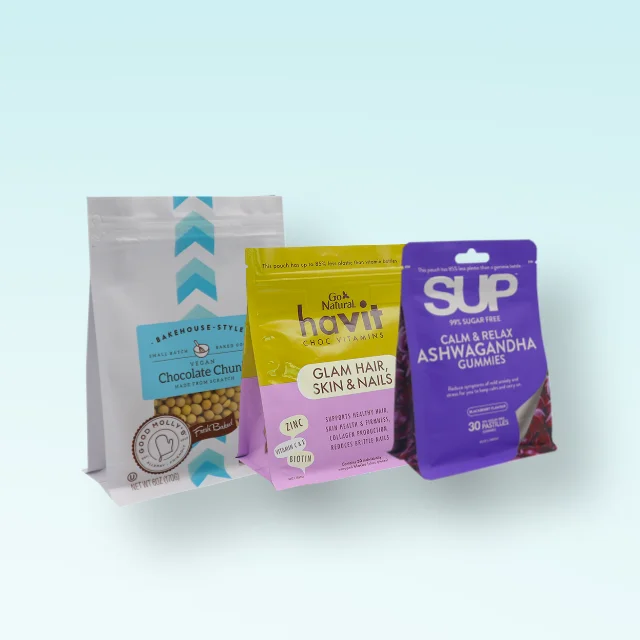 Custom printed reusable chocolate gummy packaging plastic aluominum foil flat box bottom ziplock bags
