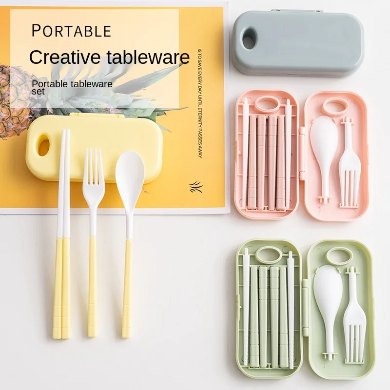 Green Folding Portable Spoon Fork Plastic Three Piece Flatware Cutlery Set With Case