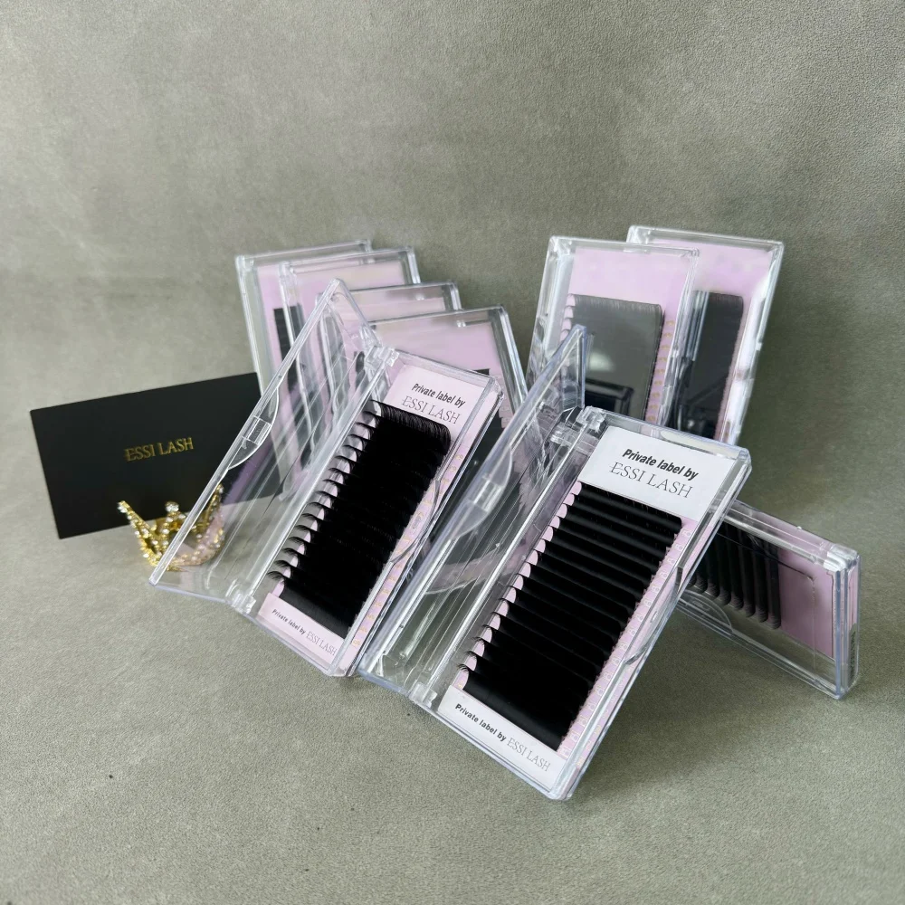 matte dark black silk mink cashmere eyelashes extensions wholesale lash trays supplies Korea pbt fiber