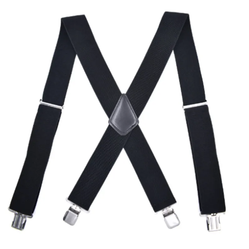 Cheap Widen 5cm Men Clip-On PU Leather Braces Suspenders 4 Clips