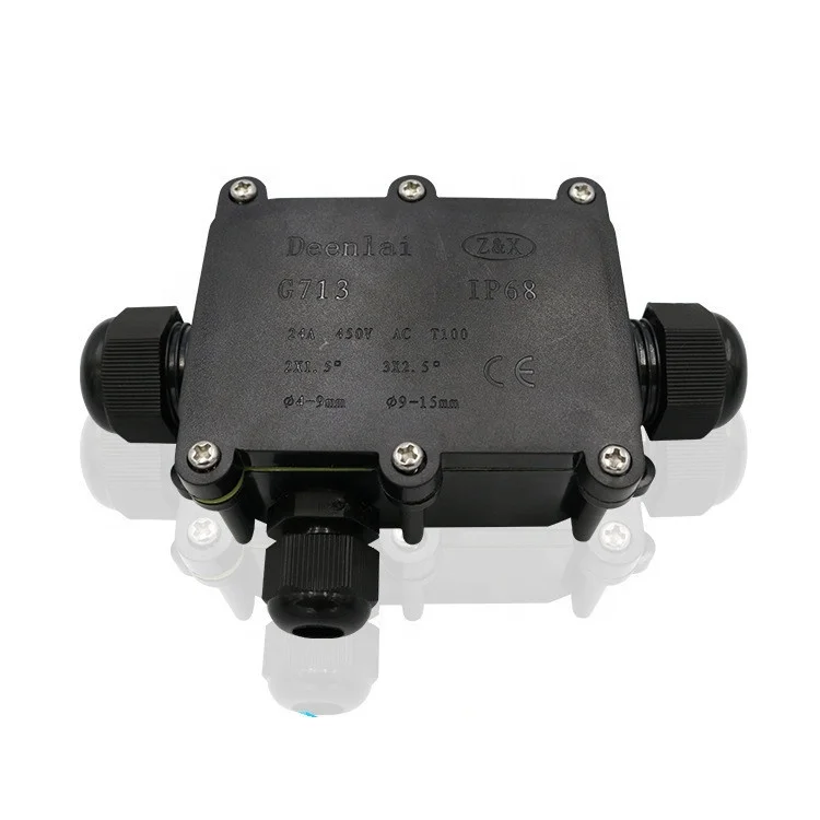High quality 3-Way Junction Box Black Color IP68 Waterproof Connectors for Outdoor Lighting Cable