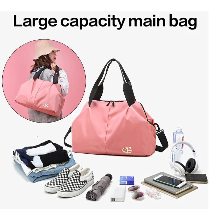 Amazon hot selling fashion Nylon Waterproof women Pink Weekend Gym Travel Bag tot Duffel bag with computer interlayer
